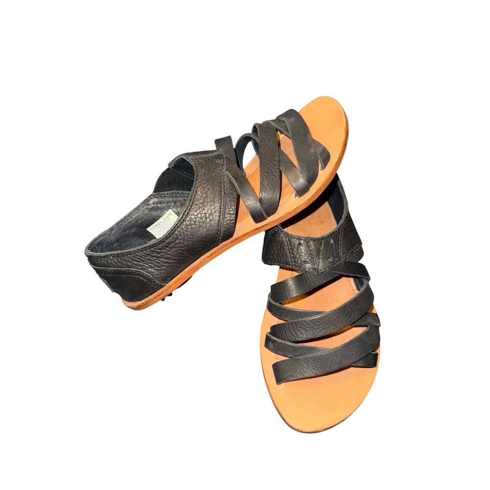 Sorel Ella Sandal Women 6.5 Black Good Leather Strappy Gladiator Flat NL1950-010